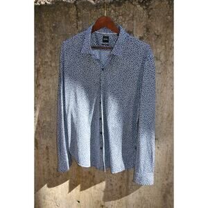 Hugo Boss Navy Blue Micro Floral Long Sleeve Shirt – Sharp Fit – Size XL